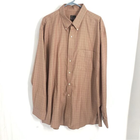 Jos A. BankTravelers Size XXL Light Brown Tiny Hounfstooth L/S Button Down Shirt - Picture 1 of 8